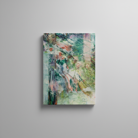 Square format painting with wall hanging presentation